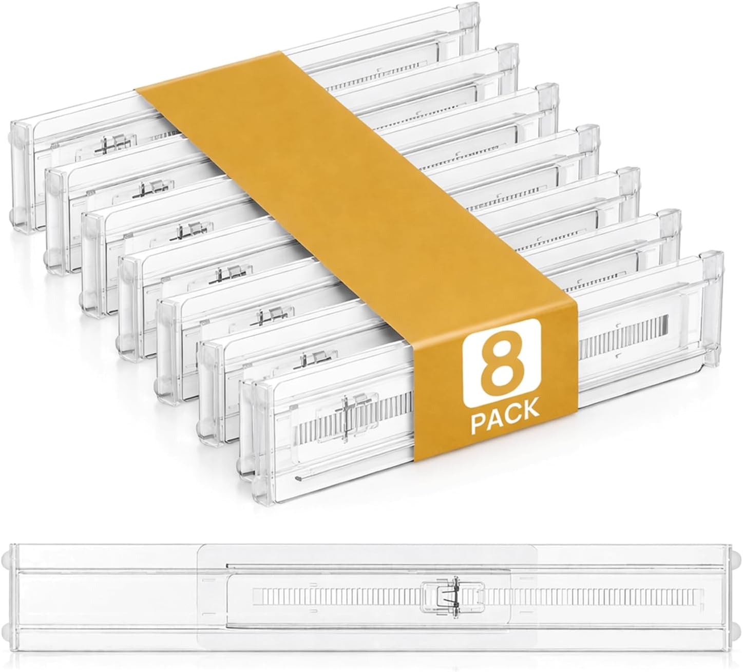 Clear Plastic Drawer Dividers, Adjustable Expandable 12.67"-21.14", 2.36" High Kitchen Organizer Separators for Utensils, Flatware, Cutlery, Clothes, Underwear, 8 Pack