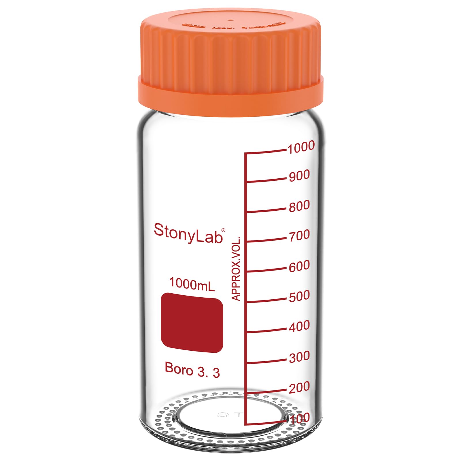 Stonylab Clear Graduated Storage Bottle, Borosilicate Glass Round Bottom Reagent Bottle With Gl80 Screw Cap And Wide Mouth, High Transparency For Laboratory Use, 1000 Ml