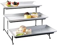 Vista 1 de Soporte con 3 niveles de bandejas rectangulares para mostrar y servir postres y otros alimentos, color blanco