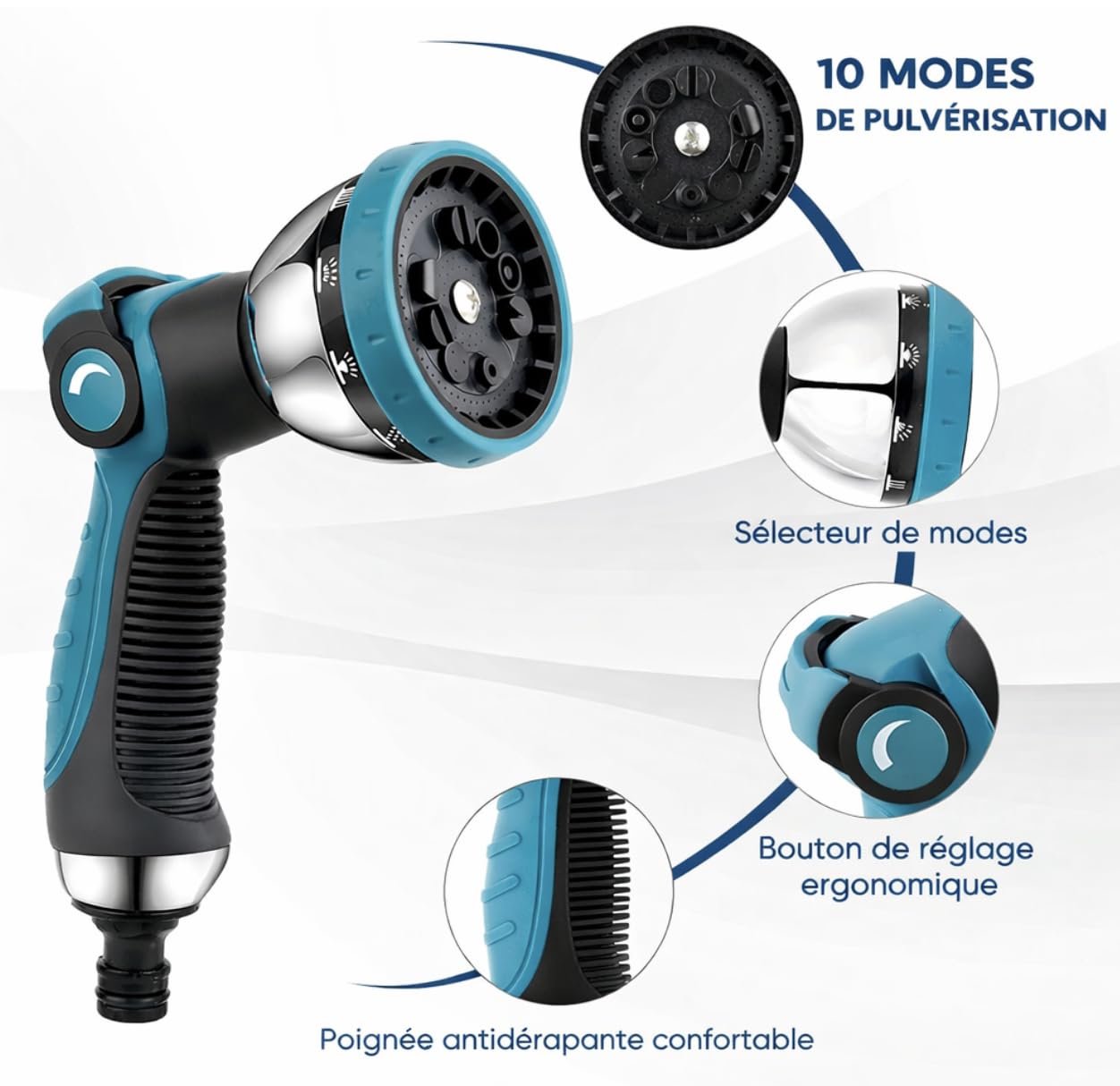 Manguera de Jardín Extensible 22,5 m (75 FT) Premium – Triple Látex – Conectores de Latón – Pistola de Metal con 10 Modos de Pulverización – Alta Resistencia (Verde) (Azul)