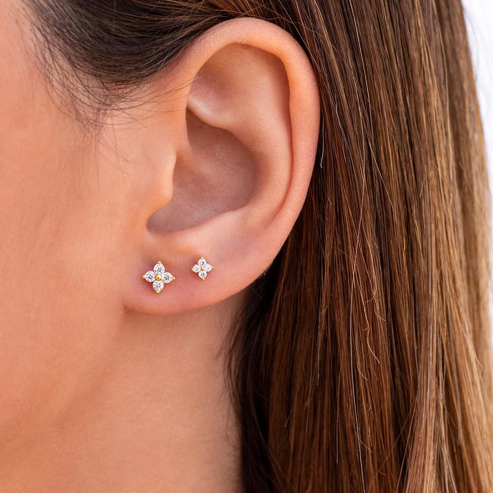 Flat Back Earrings for Women Trendy 14K Gold Plated CZ Studs Dainty Small Flatback Stud Earrings, Hypoallergenic Cartilage Tragus Piercing Screw Back Earrings Gold Jewelry Christmas Gift for Her - Image 4