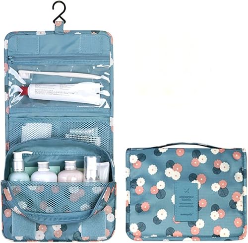Miniatura 19 de Trawila Neceser colgante de viaje, bolsa de cosméticos, organizador de maquillaje para hombres y mujeres con gancho resistente, Flamenco azul