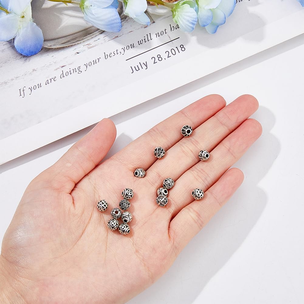 DICOSMETIC 150Pcs Tibetan Metal Loose Beads Round Spacers Ball Beads 5mm Antique Silver Hollow Filigree Beads Alloy Loose Beads Tiny Metal Spacer Beads for Jewelry Making, Hole: 1.6mm - Image 5