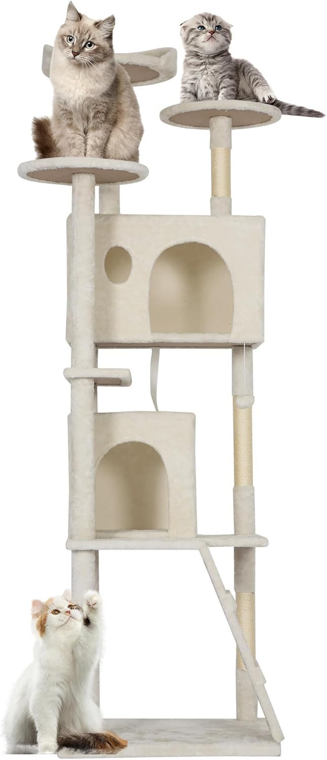 FDW Cat Tree Tower 81in Multi-Level Durable Cat Scratching Post & Cozy Fun Jumping Platform Space Saving Condo Pet Play House for Indoor Cats,Beige FDW Cat Tree Tower 81in Multi-Level Durable Cat Scratching Post & Cozy Fun Jumping Platform Space Saving Condo Pet Play House for Indoor Cats,Beige