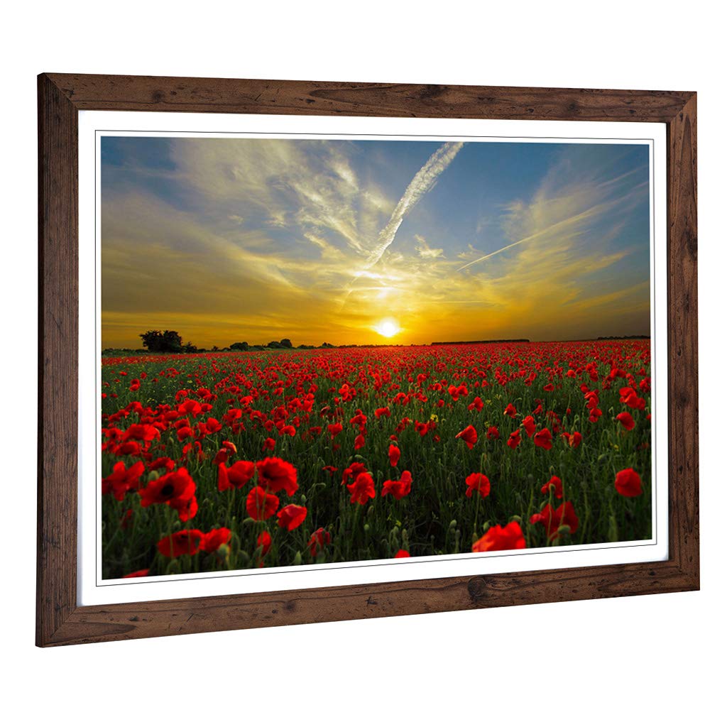 Big Box Art Framed Print of Landscape Red Poppy Meadow Sunset Design | Wall Art Picture | Home Decor for Kitchen, Living Room, Bedroom, Hallway, Walnut, A2 / 24.5x18 Inch / 62x45cm