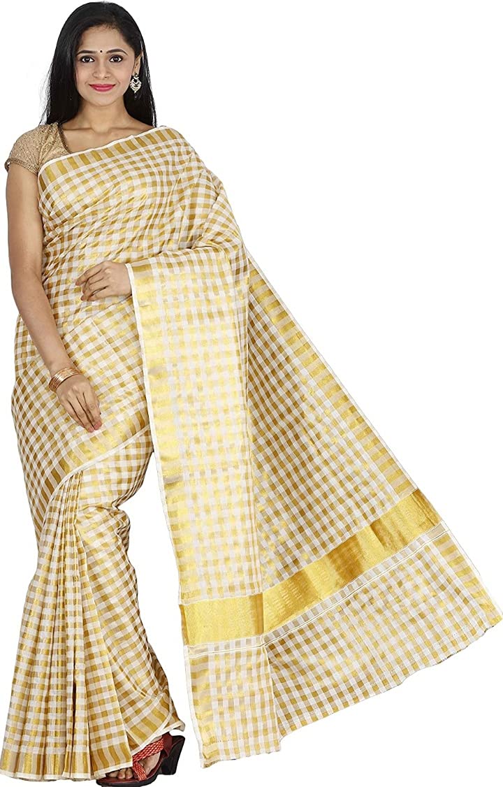 Womens Cotton Kerala Kasavu Golden...