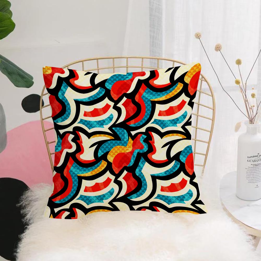 Hyosxw Psychedelic Graffiti Inspired Street Art Sty - A6 Cushion Cover,Throw Pillow Case Home Decorative For Living Room Bedroom Sofa Chair 18X18 Inch,Psychedelic Graffiti Inspired Street Art Style Pattern Retro Urban Print,Green,Pillowcase 45X45cm