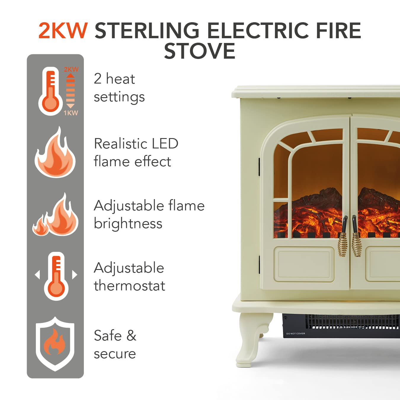 Warmlite WL46019C Wingham Log Effect Stove Fire with Realistic LED Flame  Effect, Adjustable Thermostat, 2000W, Cream : Amazon.co.uk: DIY u0026 Tools