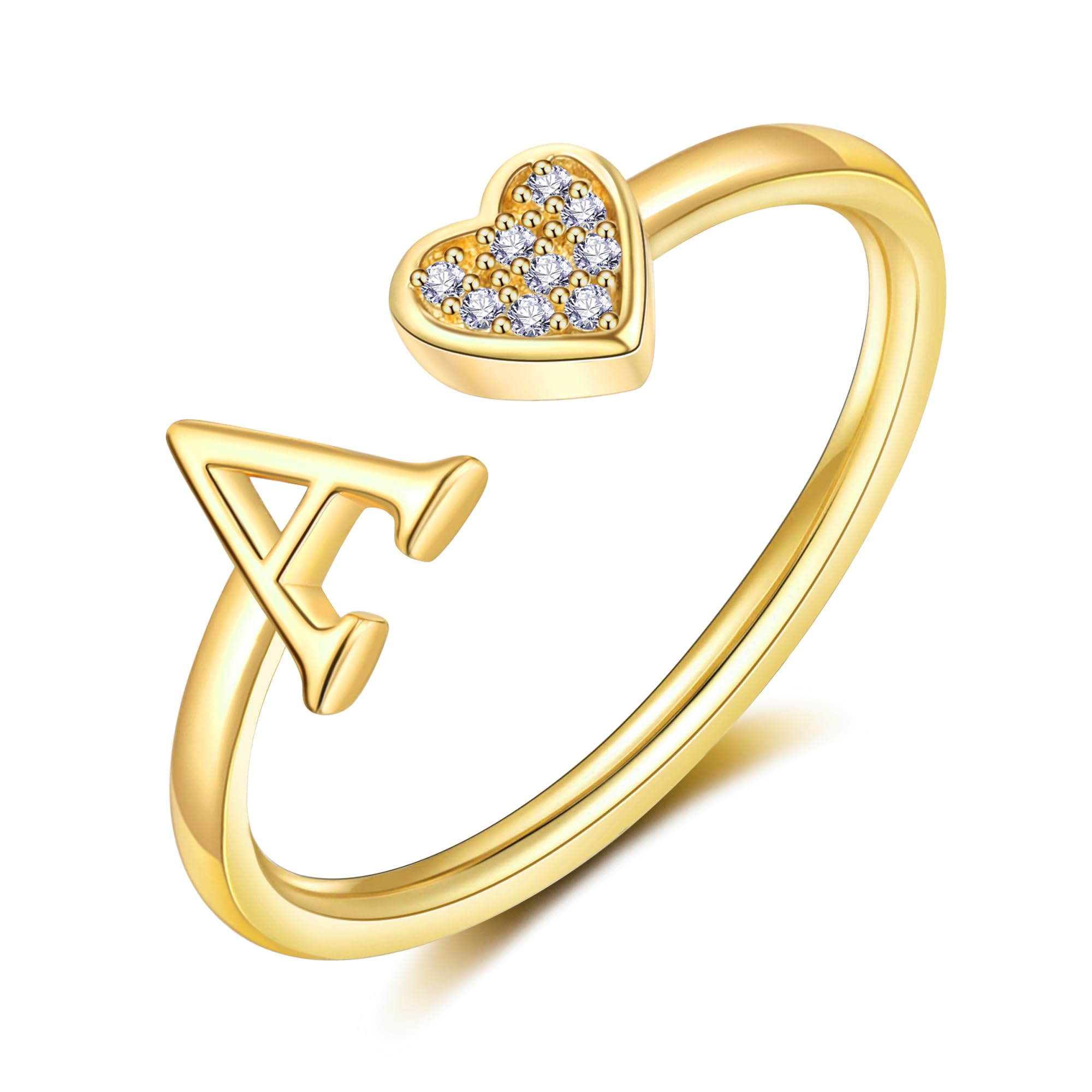 WFYOUHeart Initial Ring for Women Silver Rose Gold Plated Heart Capital Letter Initial Rings Stackable Rings for Women Adjustable Heart Alphabet Letter Rings Jewelry Gifts for Women