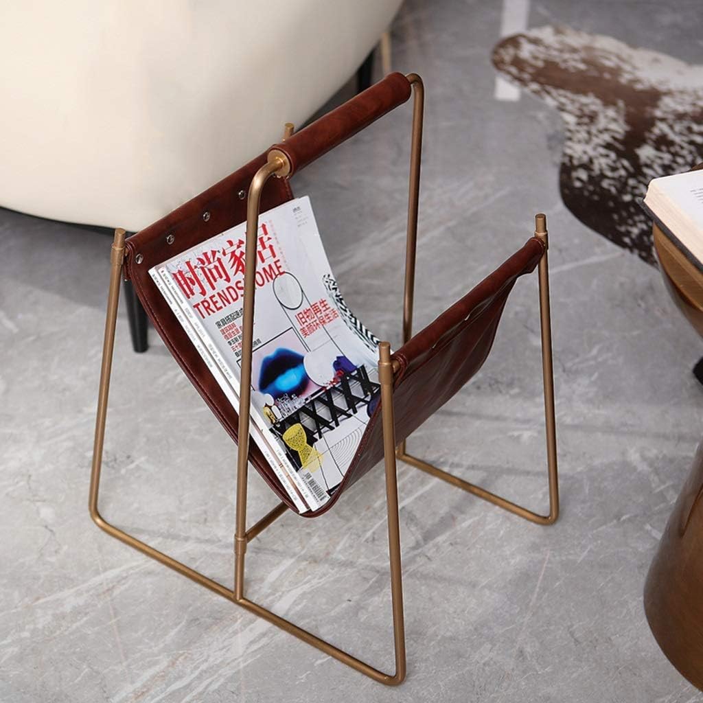Metal Creative Design Leather Magazine Rack Desktop Folder Book File Holder for Office Home