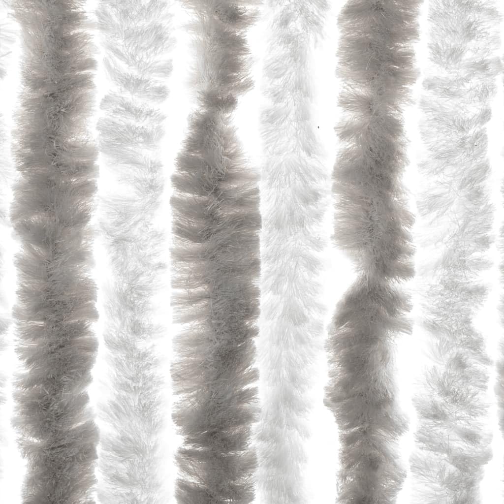 Zasłona na owady, jasnoszara i biała, 90 x 220 cm, szenil, moskitiera na drzwi, zasłona na drzwi, do użytku wewnątrz i na zewnątrz, do ochrony przed muchami, owadami, osami