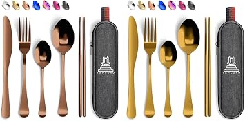 [Together Save 5%] Portable Silverware Set with Case 05-Piece Reusable Stainless Steel Utensils RoseGold,Gold