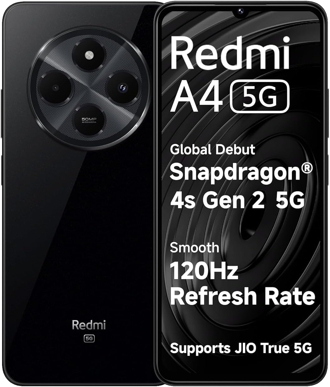 Redmi A4 5G (Starry Black, 4GB RAM, 128GB Storage) | Global Debut SD 4s Gen 2 | Segment Largest 6.88in 120Hz | 50MP Dual Camera | 18W Fast Charging