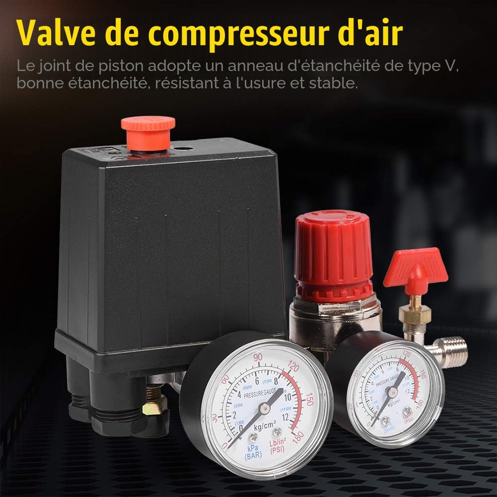 Artillery Commande de Compresseur D'air, Régulateur commutateur de Pression pour Pressostat Compresseur d'air de Petite Taille avec Manomètres pour une Décompression Rapide