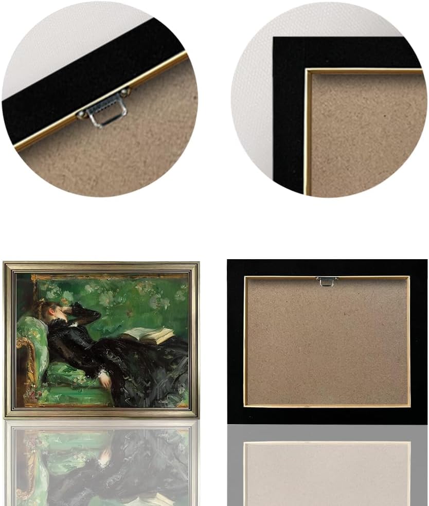 Framed Vintage Woman Reading Book Canvas Wall Art Moody Black and Green Oil Painting Living Room Bedroom Decor Home Artwork