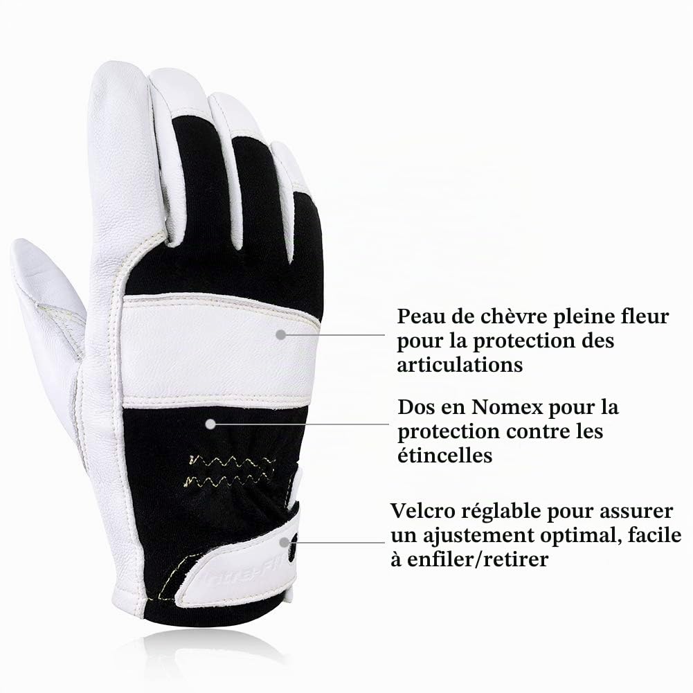 Gants de soudage TIG en cuir de chèvre de qualité supérieure, dos Nomex résistant aux étincelles, résistance pour les travaux de soudure, les travaux mécaniques, les travaux de, L