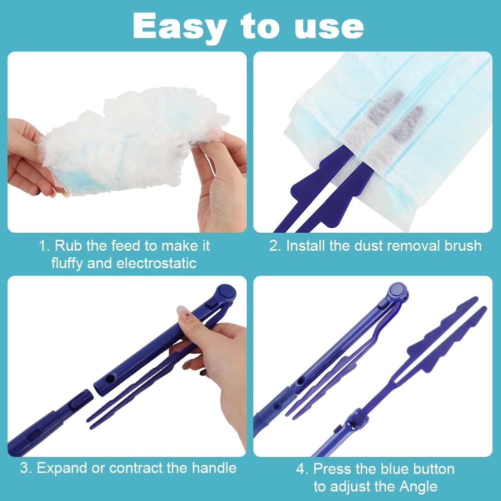 30 Count Duster Refills Kit for Swiffer Duster, Single-Sided Electrostatic Duster with 2 Handles + 2 Mini Crevice Brush, Dusters Refills Replacement for Cleaning Home, Blinds, Fans (Color:Blue)