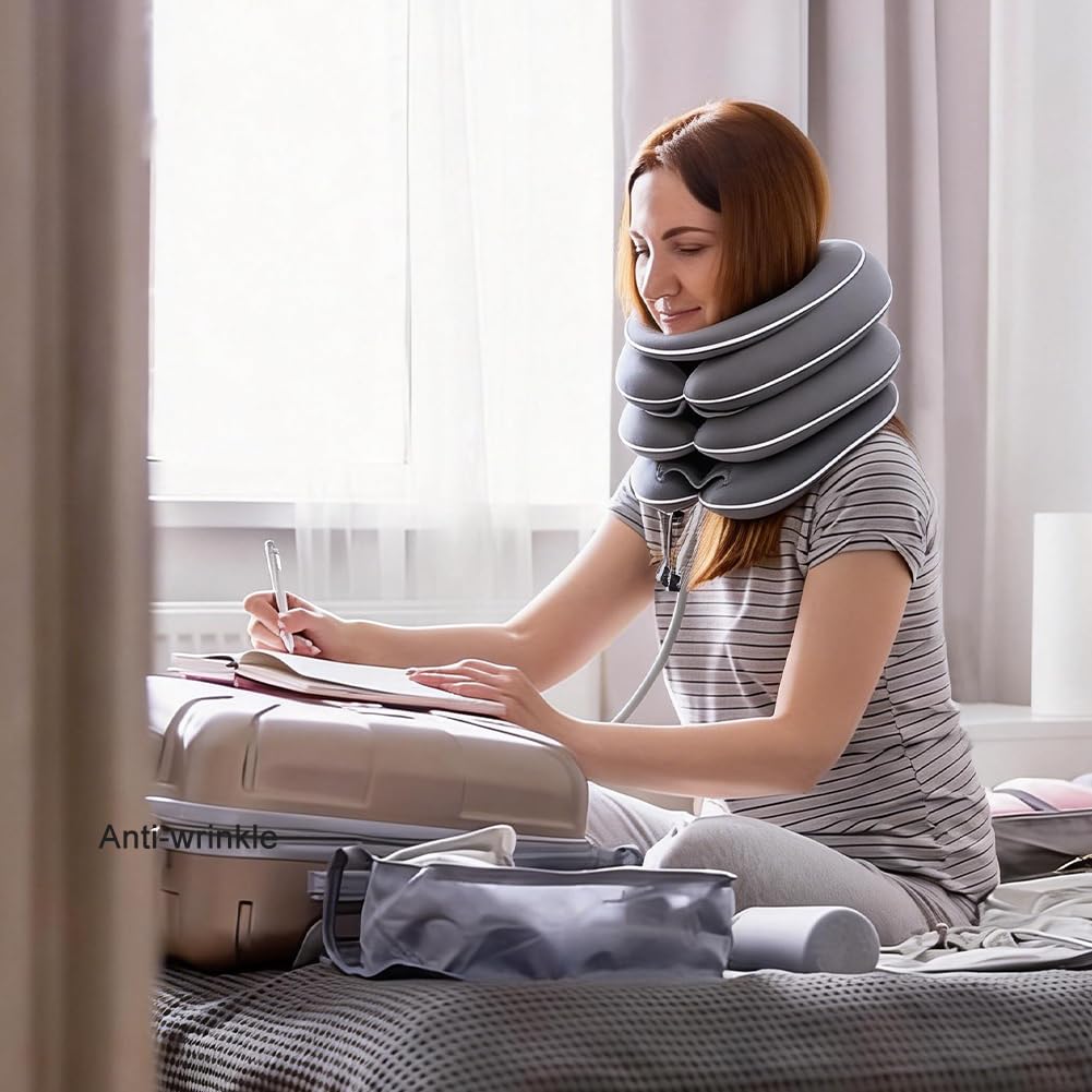 Estensore Collo Gonfiabile per Trazione Cervicale - Collare per Trazione Cervicale Gonfiabile, Design di allungamento a 3 strati, Supporto mento e collo, Sollievo istantaneo dal dolore