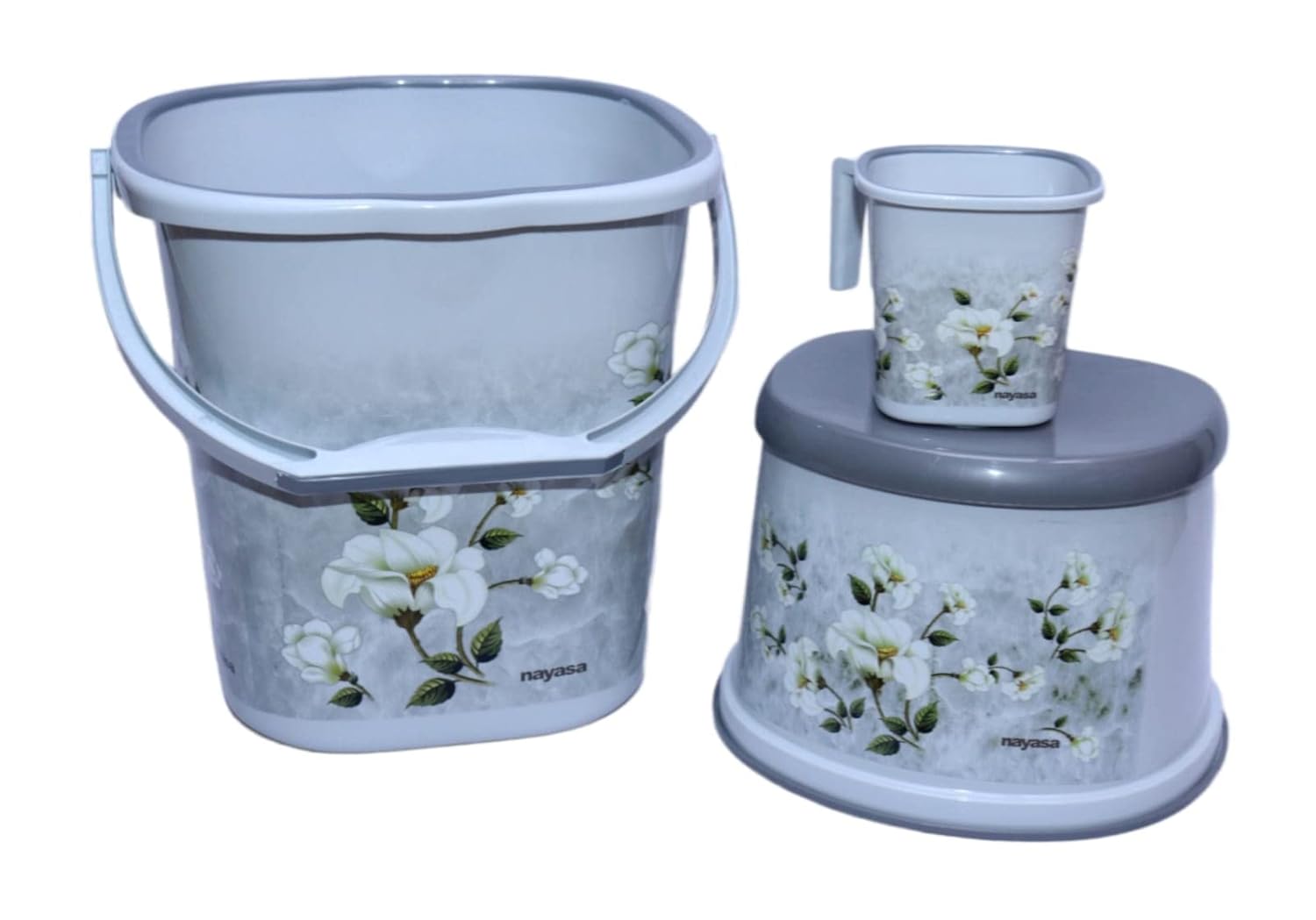 Nawab Traders Plastic Square Marble Look 3 Pcs Bathroom Set of Bucket