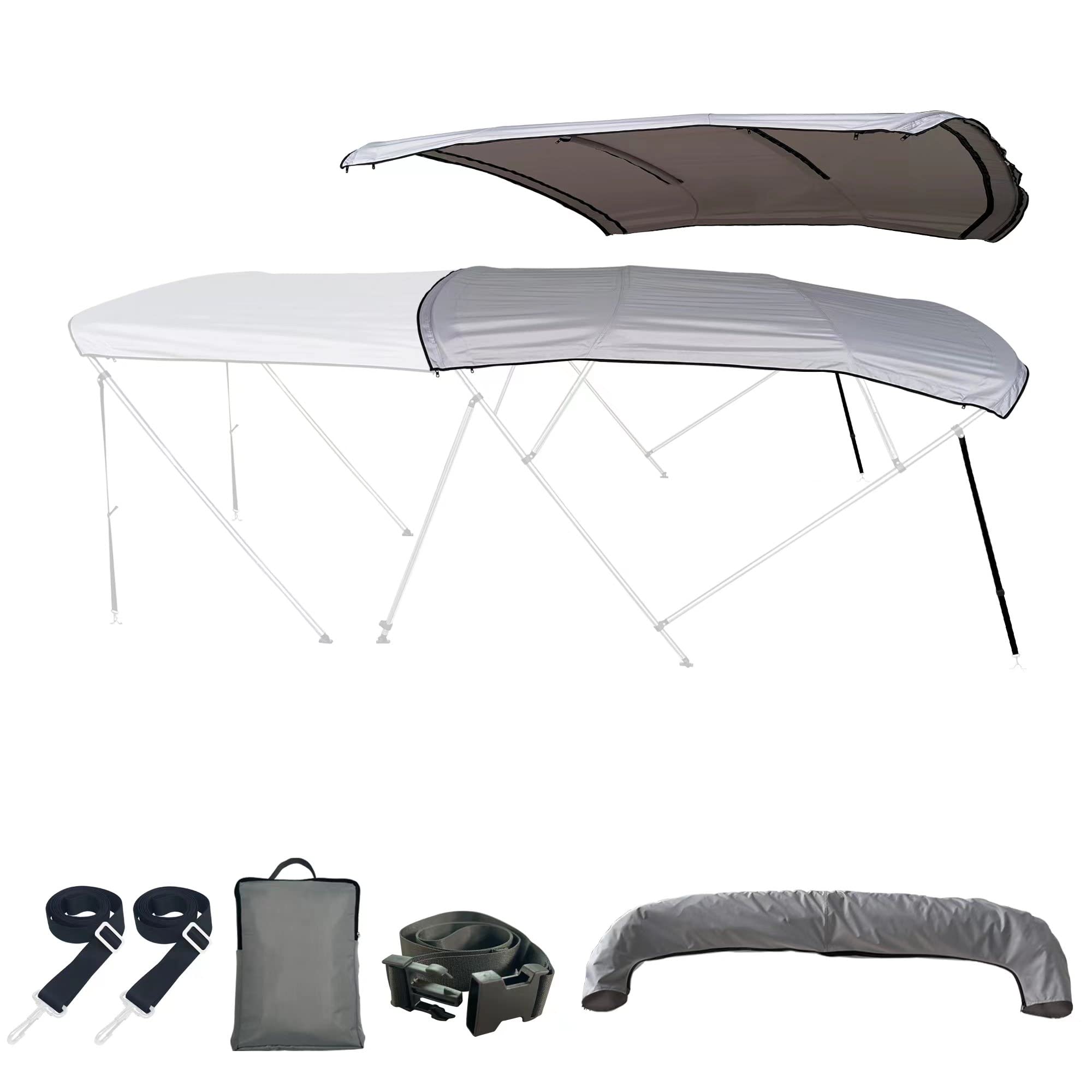 YINKEEHM 2 Bow Bimini Top Replacement Cover, 600D Durable Marine Grade Bimini Replacement Canvas Boat Canopy, Equip Bimini Top Storage Boot and Straps, Without Frame Gray 5.4Lx54-60W
