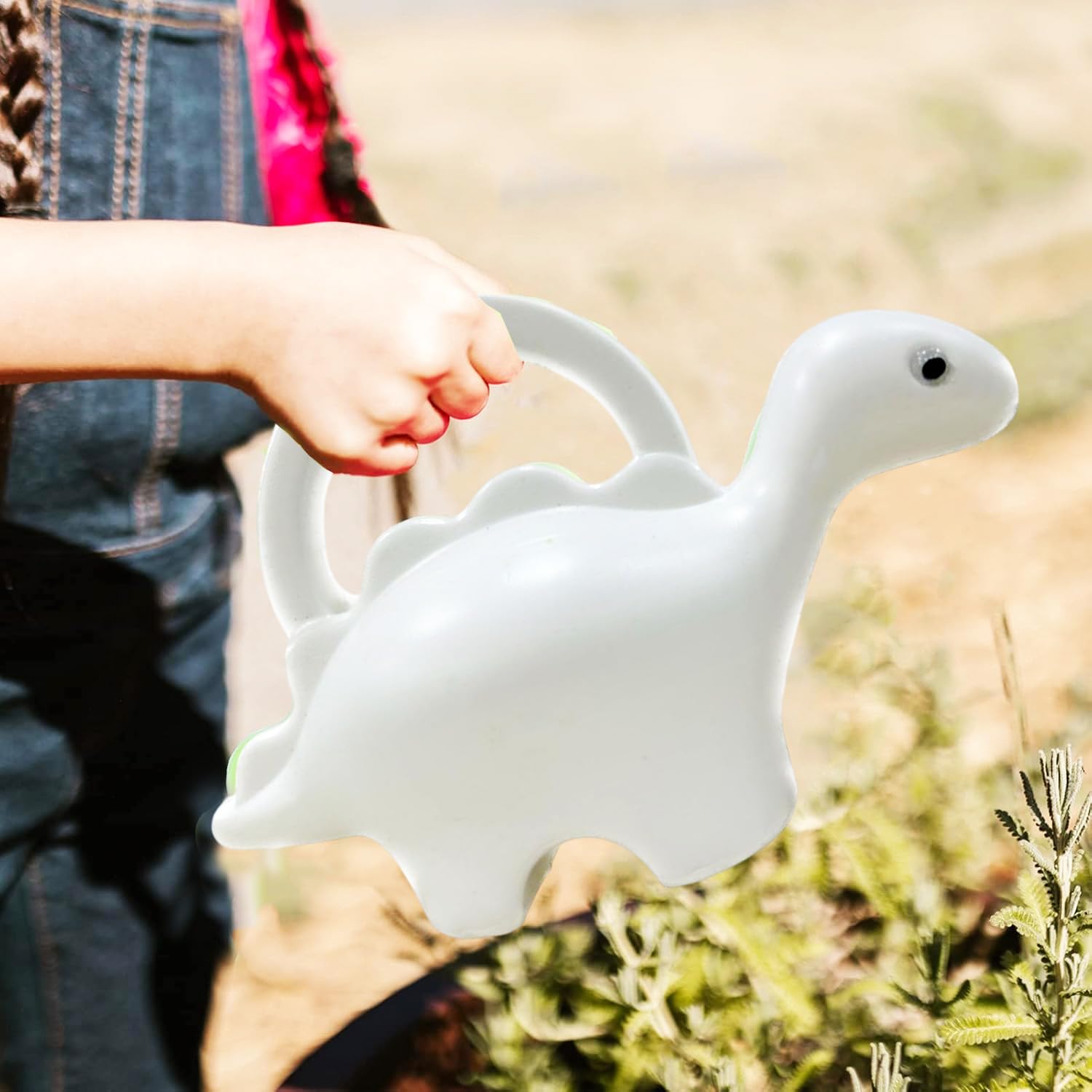 Go Hooked Plastic Dinosaur Shape 1 Liter Kids Watering Can for House Plants & Garden Plants Roar Some Gardening Dino Shaped Delight Garden Time Travel (Pack of 1, White, 1 Liter)