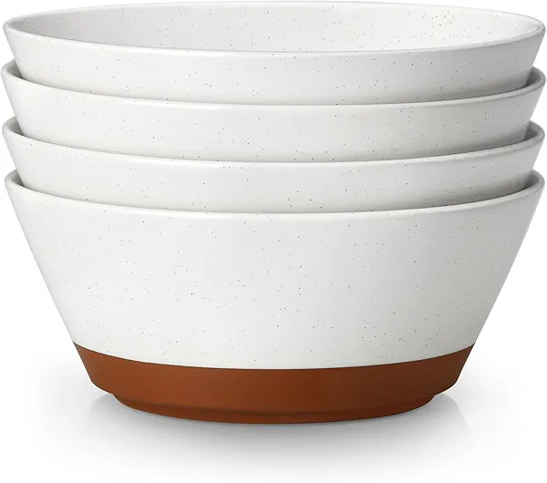MALACASA Soup Bowls, Ceramic Salad Bowls Set of 4, 35oz Ceramic Bowls for Ramen, Cereal, Fruit and Pho, Microwave & Dishwasher Safe, Speckled Deep Bowls, Vanilla White & Brown