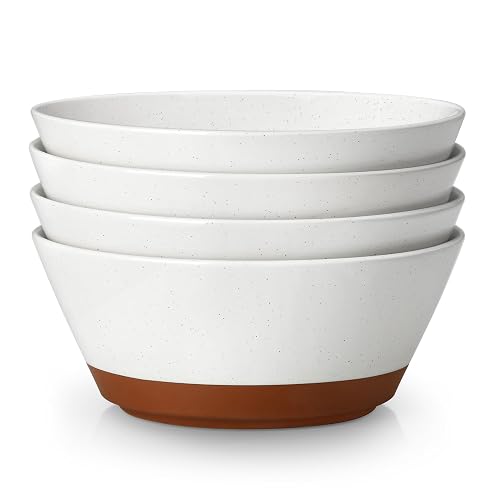 MALACASA Soup Bowls, Ceramic Salad Bowls Set of 4, 36oz Ceramic Bowls | Speckled Deep Bowls for Ramen, Cereal, Fruit and Pho, Microwave & Dishwasher Safe, Vanilla White & Brown, Series TARA