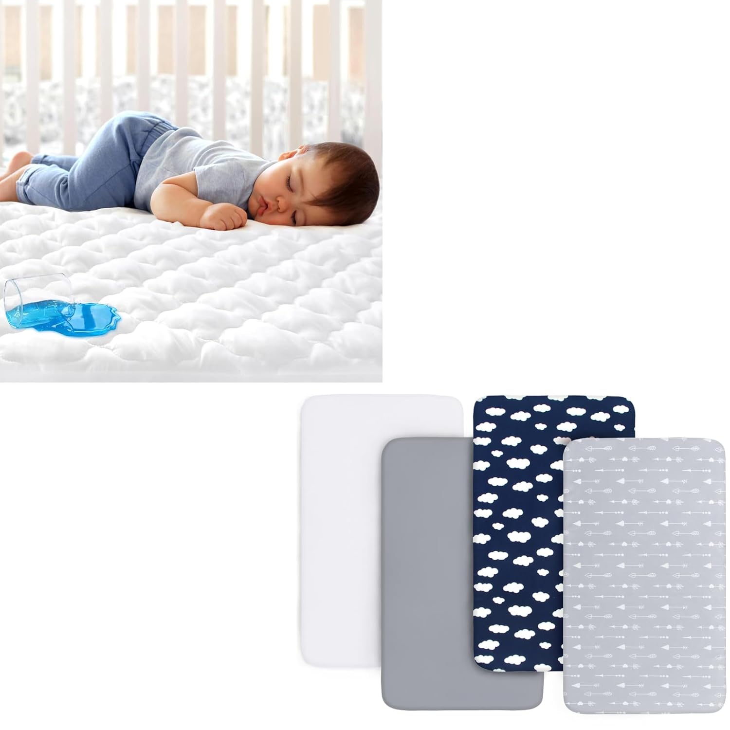 Crib Sheets for Boys 4 Pack & Crib Mattress Protector Waterproof