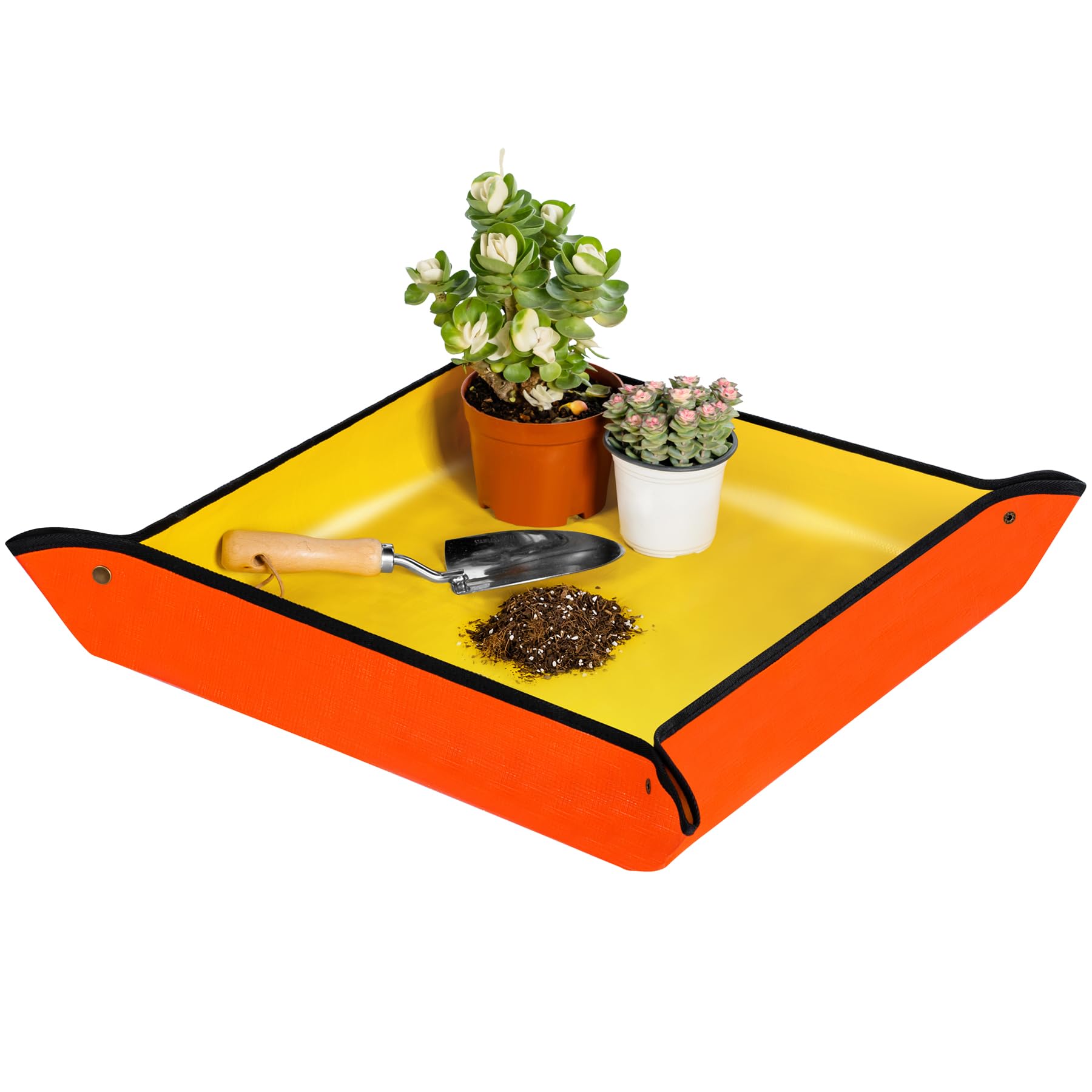 Melphoe Plant Repotting Mat Extra Thickened Stiffer PE Sturdy Coating, 27'' x 27'' Waterproof Transplanting Pad Indoor Succulent Potting Mat Portable Fordable Gardening (Yellow)