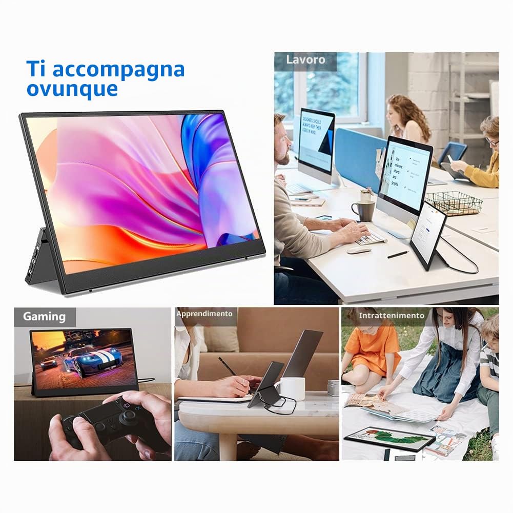 Monitor Portátil 14,1 Pollici 1080P Full HD Estensore di Schermo per Laptop Schermo IPS per Giochi di Secondo Schermo Esterno