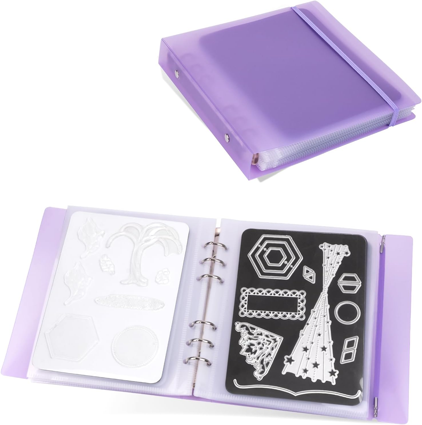 Thicken 10 Pcs Magnetic Sheets for Die Storage with 1 Binder Cover, Stamp and Die Storage Die Cut Storage for Card Making Supplies(1.2 mm Thickness, Purple