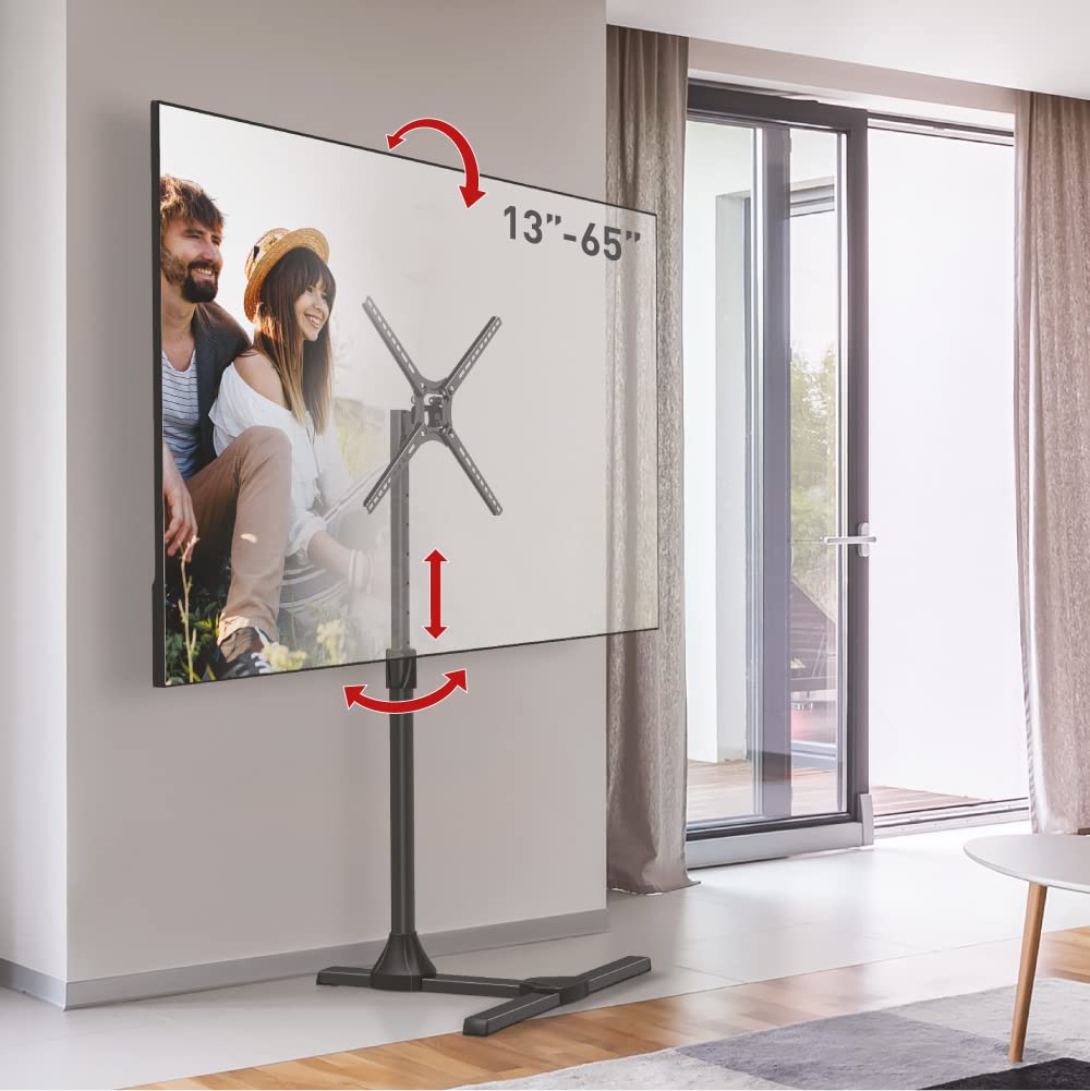 Photo 1 of Barkan TV Floor Stand 13-65 inch Tilt and Height Adjustment Stand, Holds Up to 80 lbs, Glossy Finish, 5 Year Warranty, Iron Base, Fits LED OLED LCD, Black Max TV Size - 65" TV Floor Stand