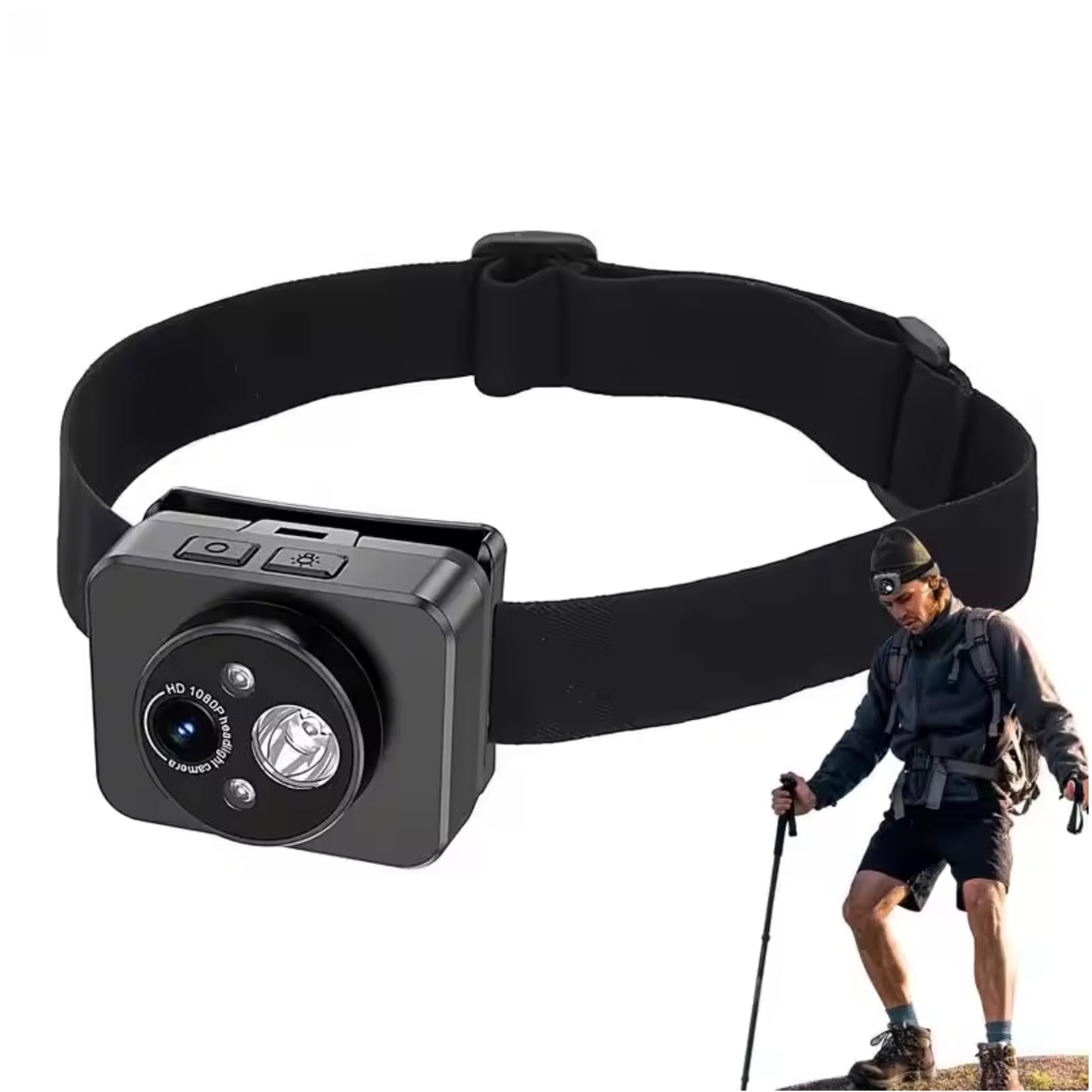 Sxhlseller Cámara Montada en la Cabeza con Luz LED, Cámaras Head de 2MP 1080p para Grabaciones, Cámara de Video de Cuerpo Portátil para Deportes Al Aire Libre Nocturnos (64G)