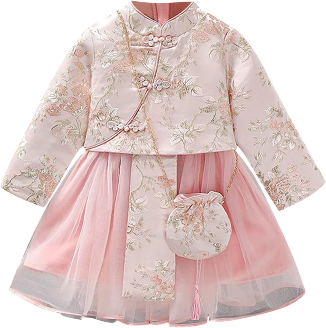 Toddler Girls Dresses Long Sleeve Girl Casual Clohtes Tutu Party Dress Chinese New Year Costumes (Pink, 18-24 Months)