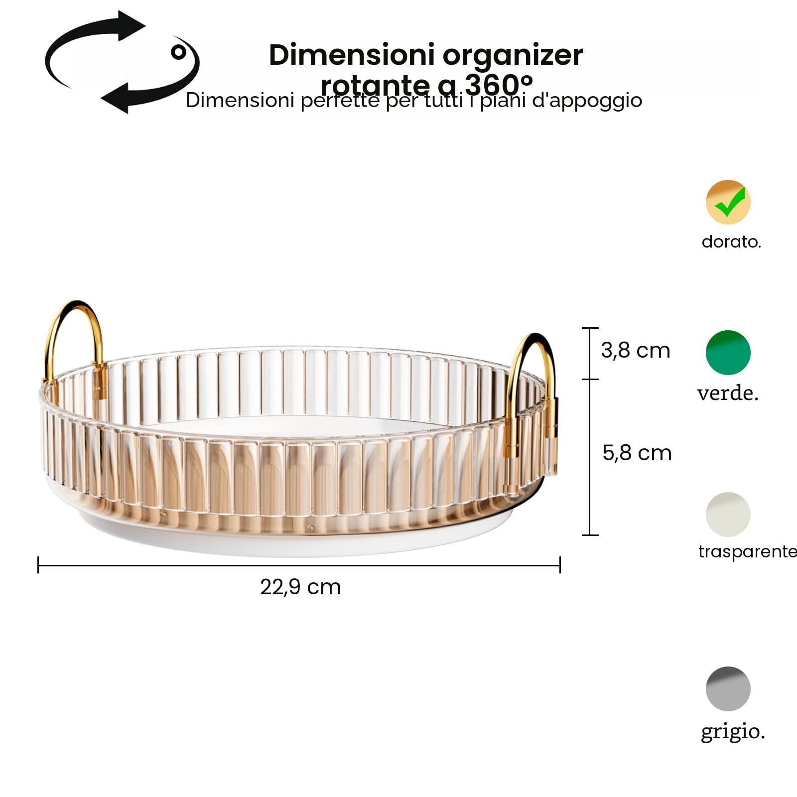 MOACC Porta Trucchi Rotante a 360°, Organizzatore di Cosmetici ad Grande Capacità, Organizzatore di Profumi, Make Up Organizer Adatti per Toeletta Camera da Letto Bagno Cucina, 1 Strato, Ambra
