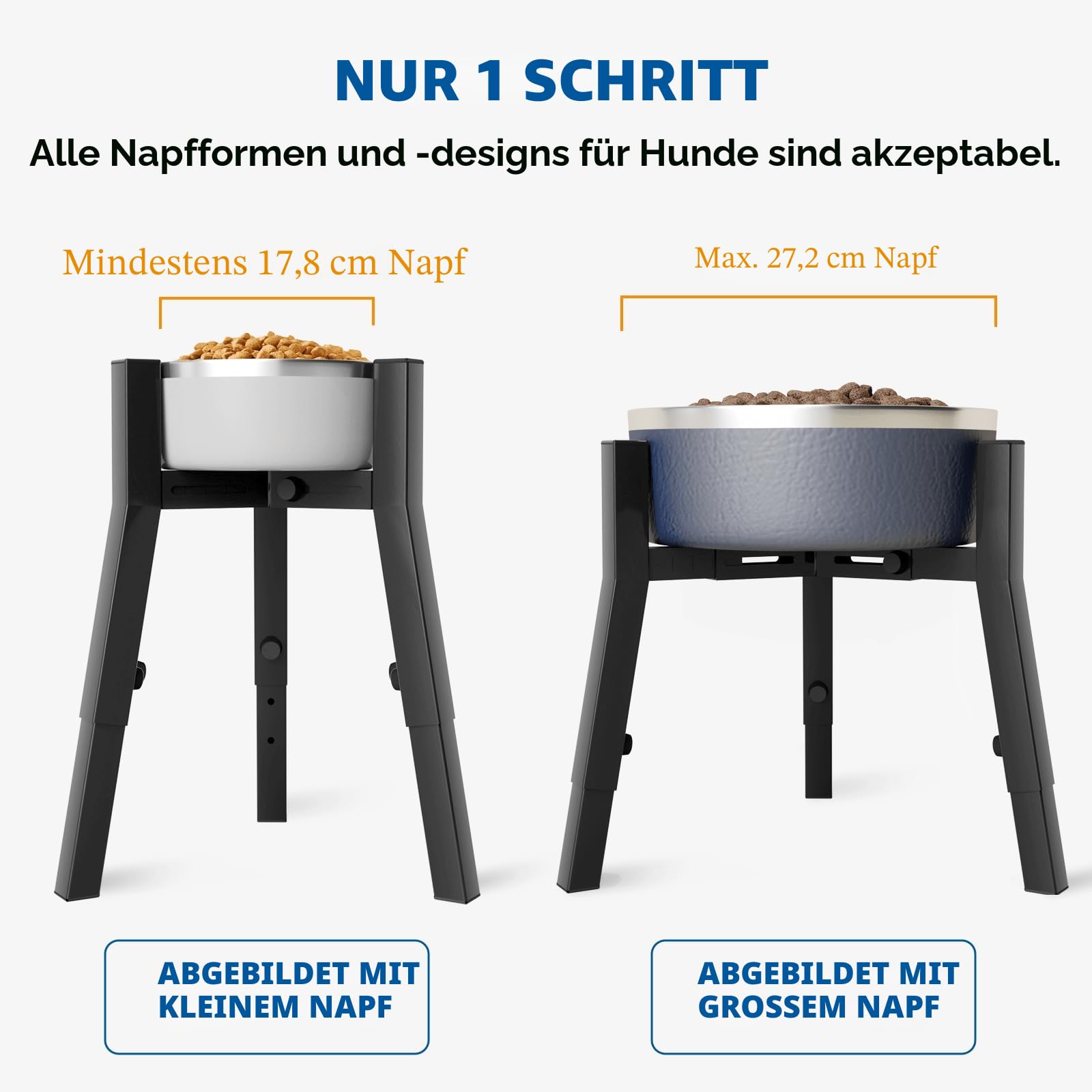 SHAINFUN Verstellbarer Hundenapfständer für große und extra große Hunde, einzelner hoher Futternapf, höhenverstellbar 24,9 cm - 34 cm, Breite 17,8 cm - 27,9 cm, erhöhter Hundenapfhalter (Napf nicht im