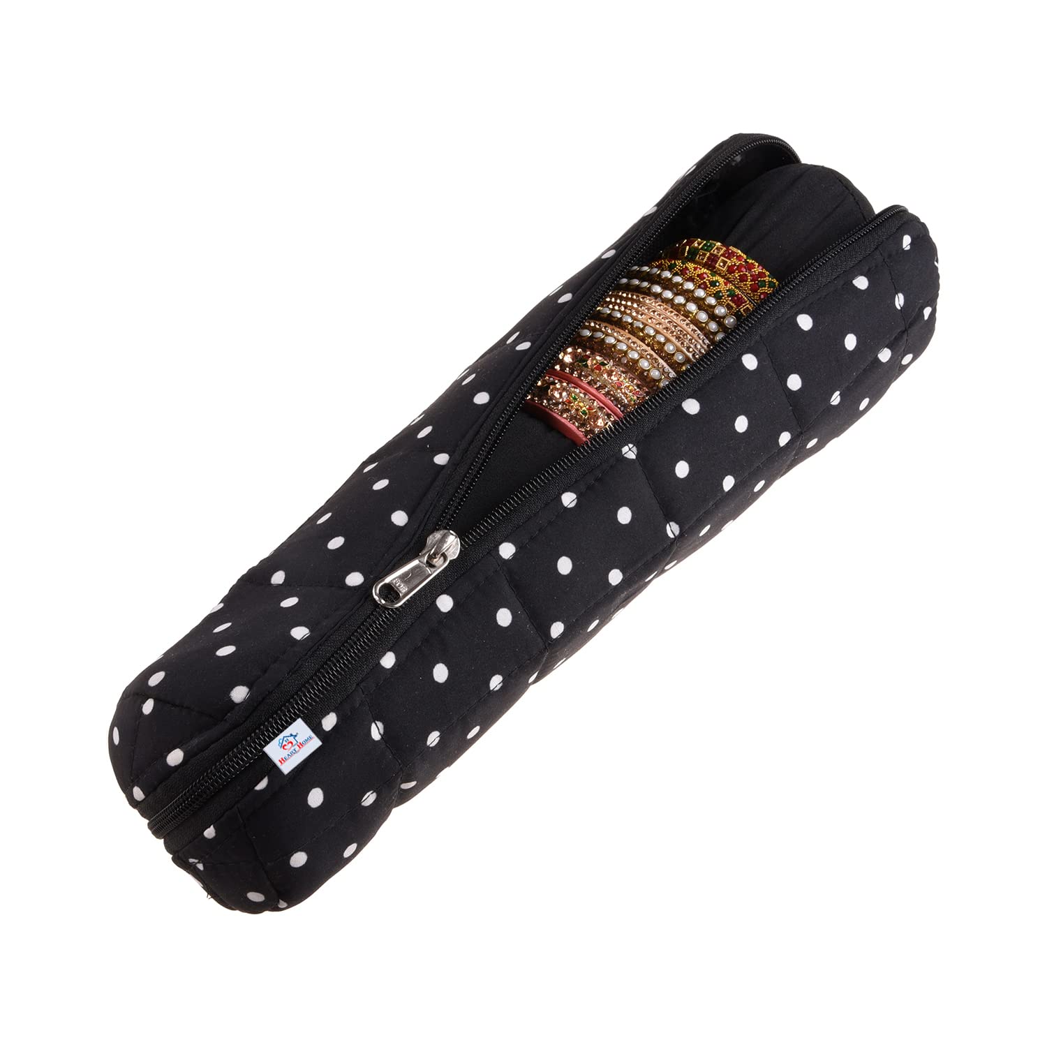 Heart Home Single Rod Bangle Box | Cotton Dot Print Watch Organizer for Small Jewellery | Travelling Bracelets Organizer with Zipper | Black (B0BZ7VV4XG) Amazon Price History, Amazon Price Tracker