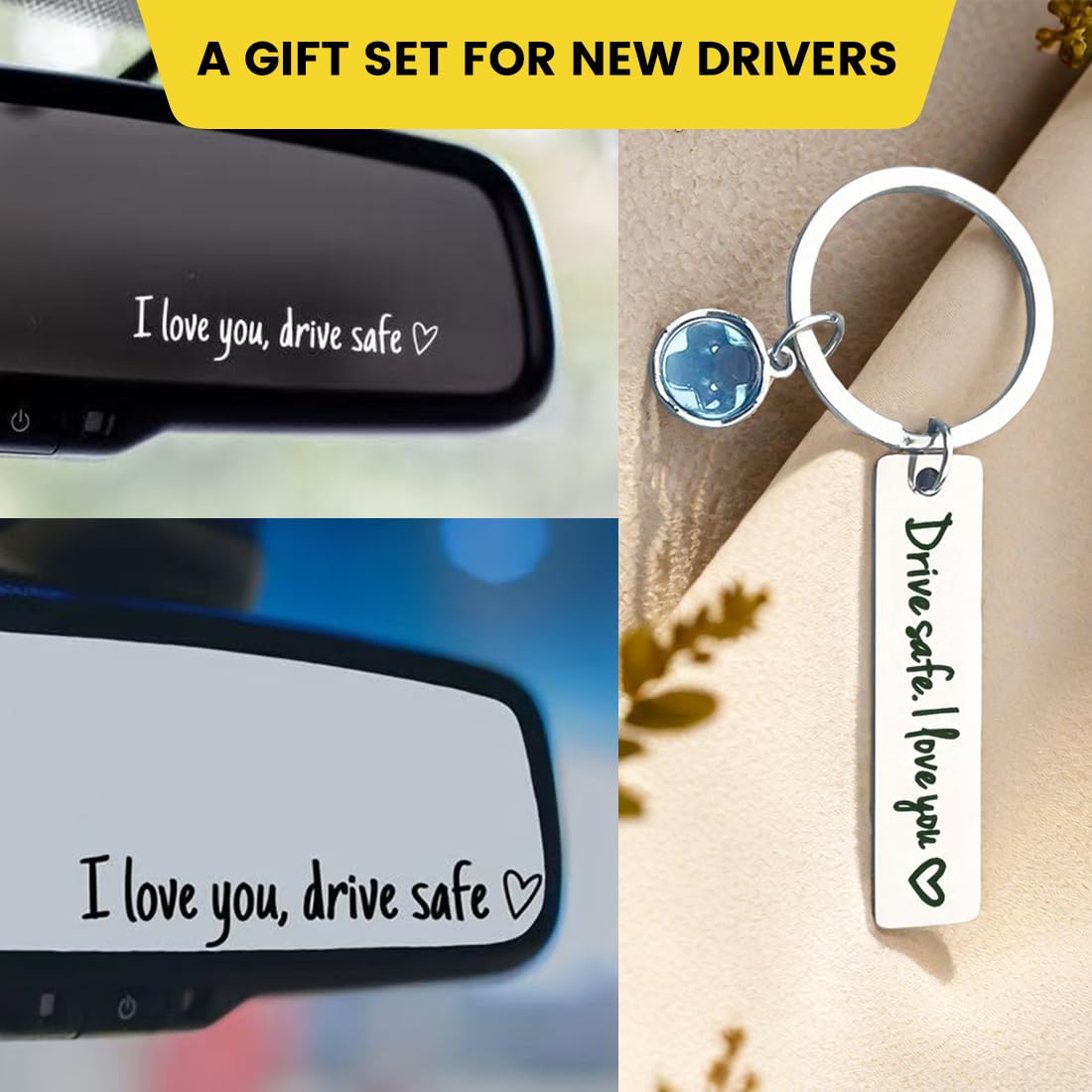 Regalo per Principianti alla Guida – Adesivi Magnetici Avviso Conducente, Portachiavi Personalizzato e Accessori Auto Pratici