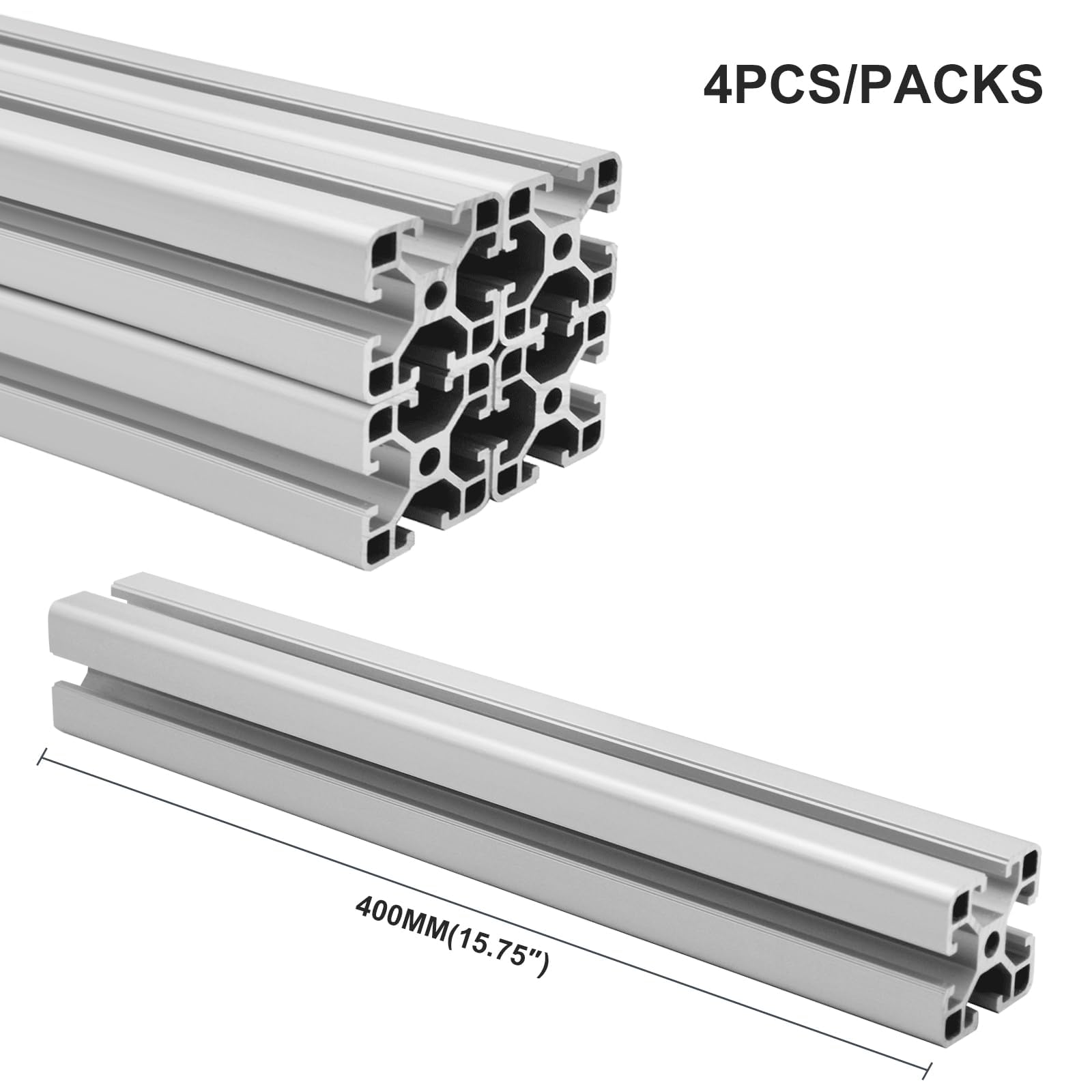 Profilé en aluminium 4040 - 400 mm - Argent (4 pièces/paquet) - Fente en T en aluminium - Norme européenne pour imprimante 3D - Machine de gravure CNC et laser