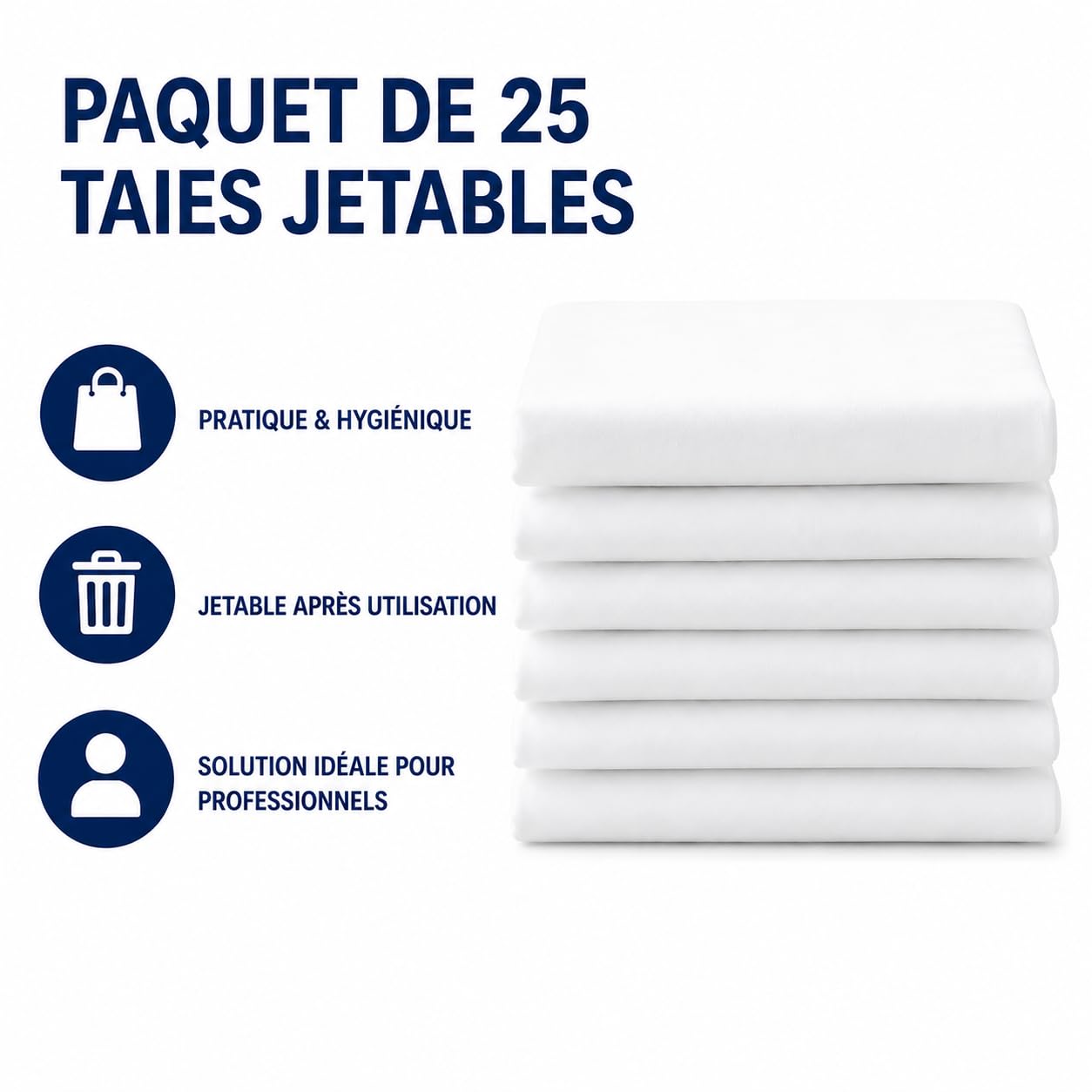 Protège Oreiller Jetable 60x60 cm – Paquet de 25 Taies Oreillers – Housse de Protection Coussin à Usage Unique – Hygiène Literie Tourisme (Campings - Hôtels - Gîtes …)