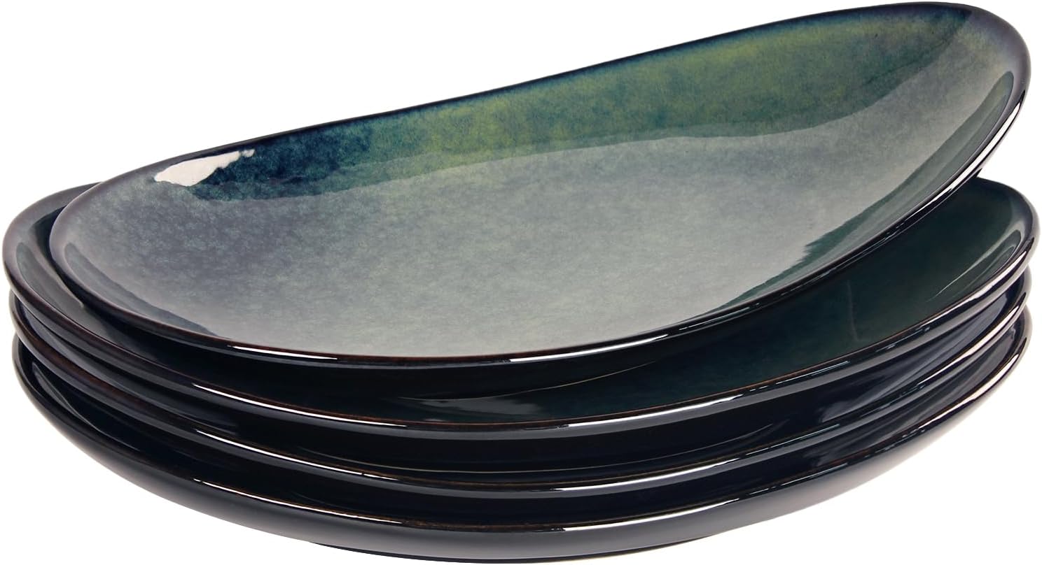Ceramic Serving Platters Set of 2, 16 Inch Curved Oval Salad Plates for Entertaining, Modern Kitchen Dishes, Trays for Dinner, Fruit, Salad, Pasta, burgers - Dishwasher Microwave Safe