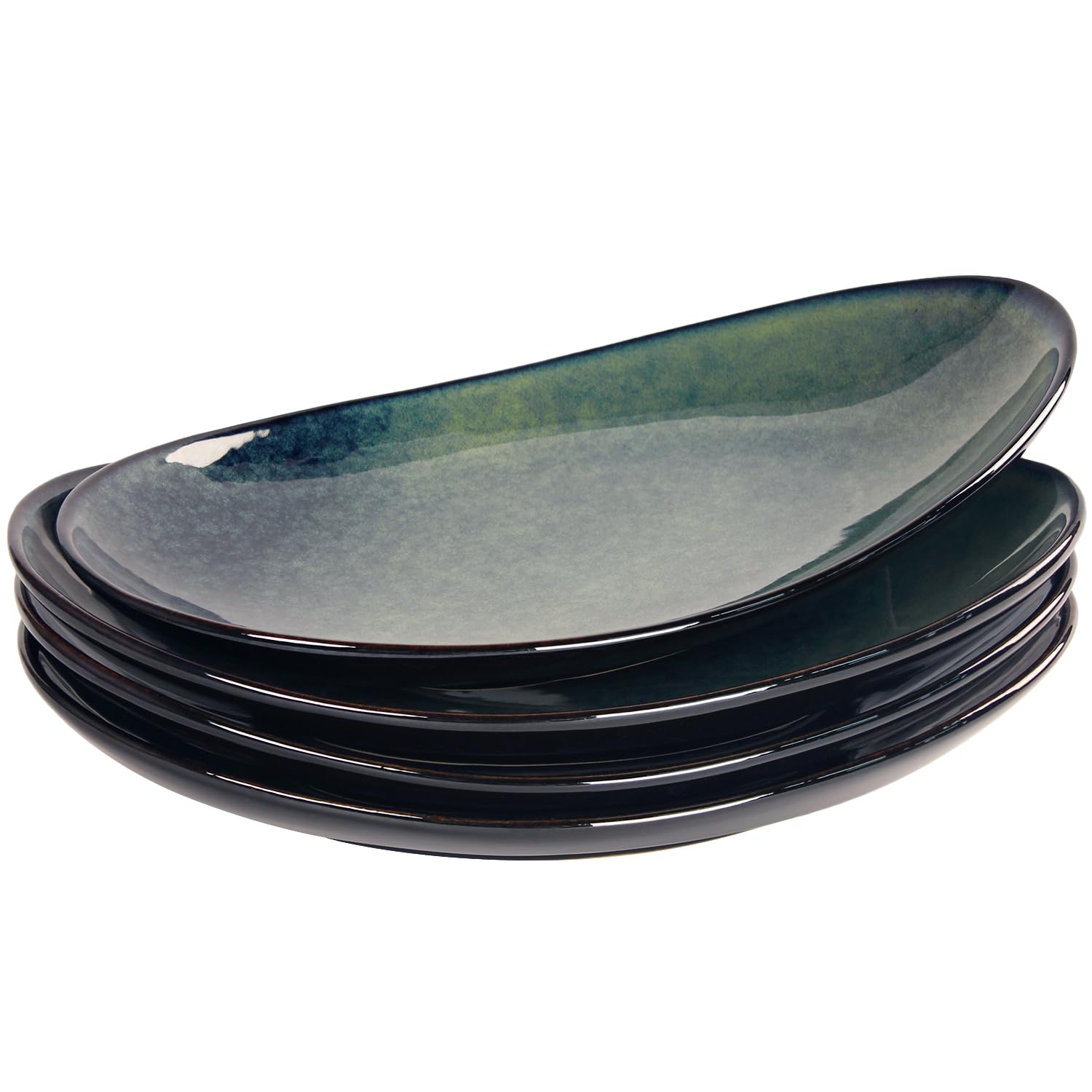 LIUYWYHCF Ceramic Serving Platters Set of 4, 12.1 Inch Curved Oval Salad Plates for Entertaining, Modern Kitchen Dishes, Trays for Dinner, Fruit, Salad, Pasta, burgers - Dishwasher Microwave Safe