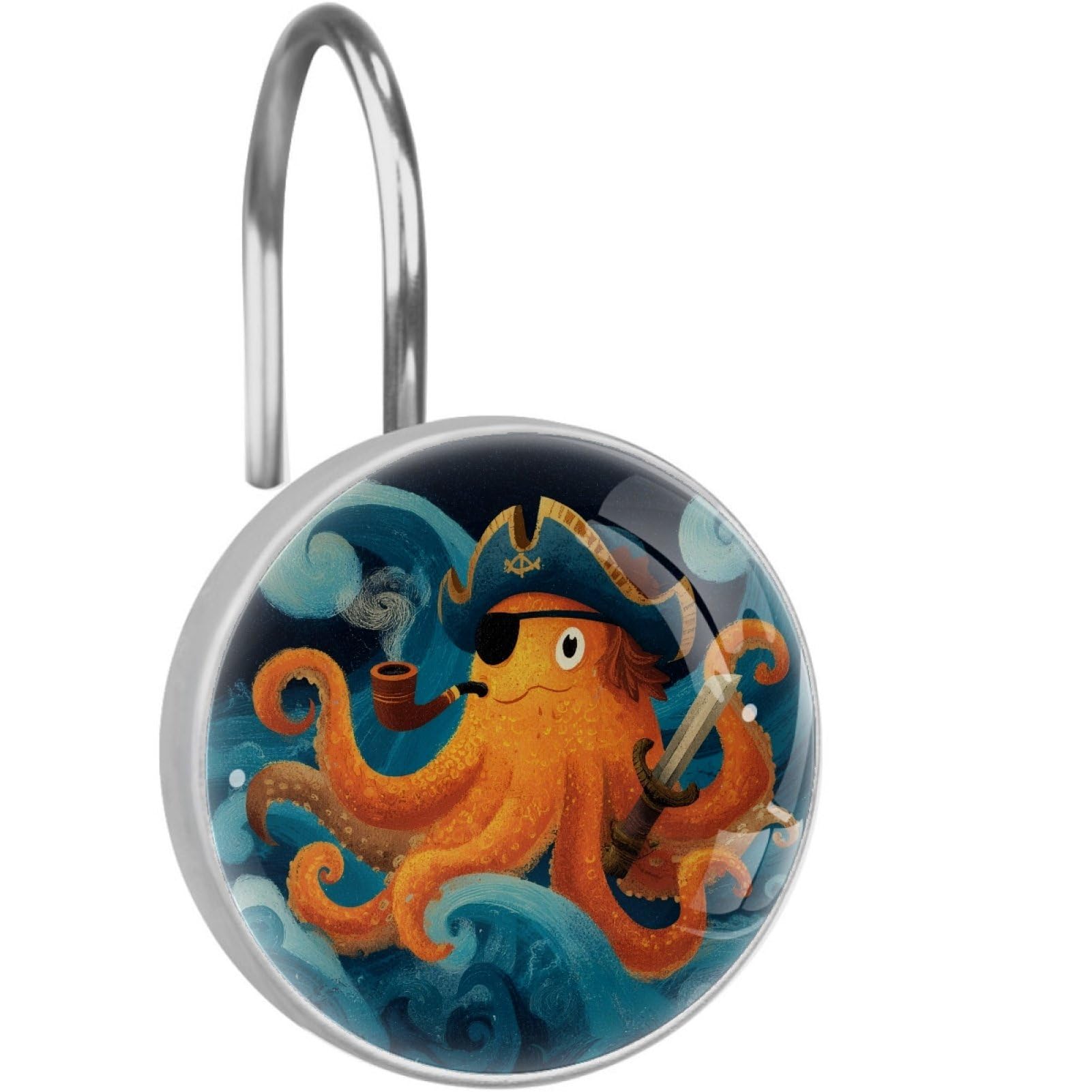 VAPOKF Decorative Shower Curtain Hooks, Pirate Octopus Rustproof Stainless Steel Shower Curtain Rings for Bathroom, Shower Curtain Hangers for Shower Rod, 12 Pack