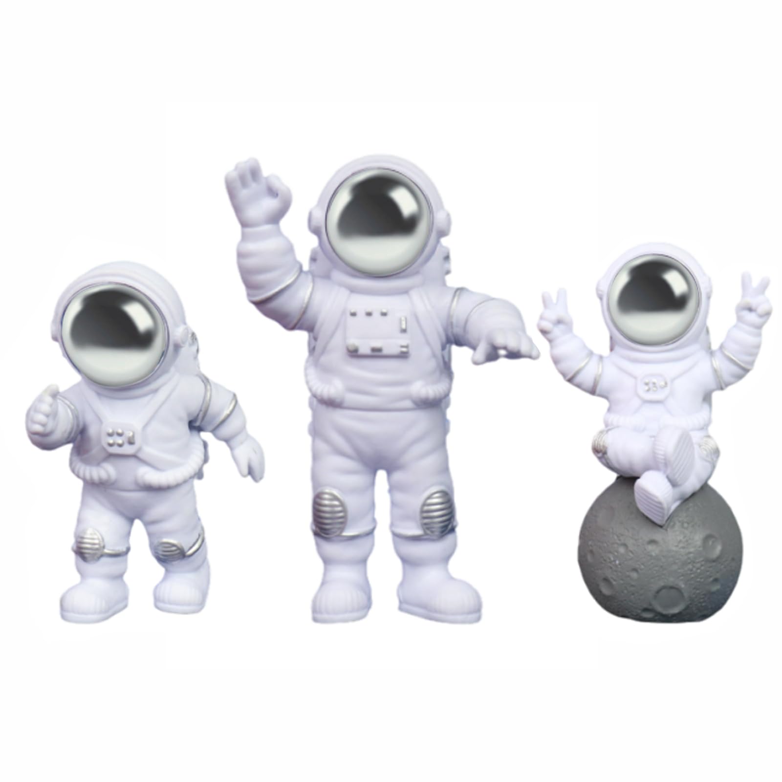 3 Piezas Estatuas de Astronauta, Astronauta Decoración De Figuras, Figura De Astronauta Material de PVC, para Decoración De Tartas, Interior De Coche, Regalo Infantil (Plata)