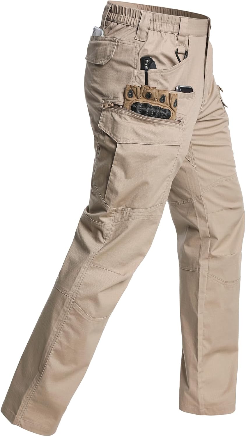 CARWORNIC Men's Stretch Ripstop Tactical Pants Lightweight Water-Resistant Flex Hiking Cargo Work Pants with 11 Pockets