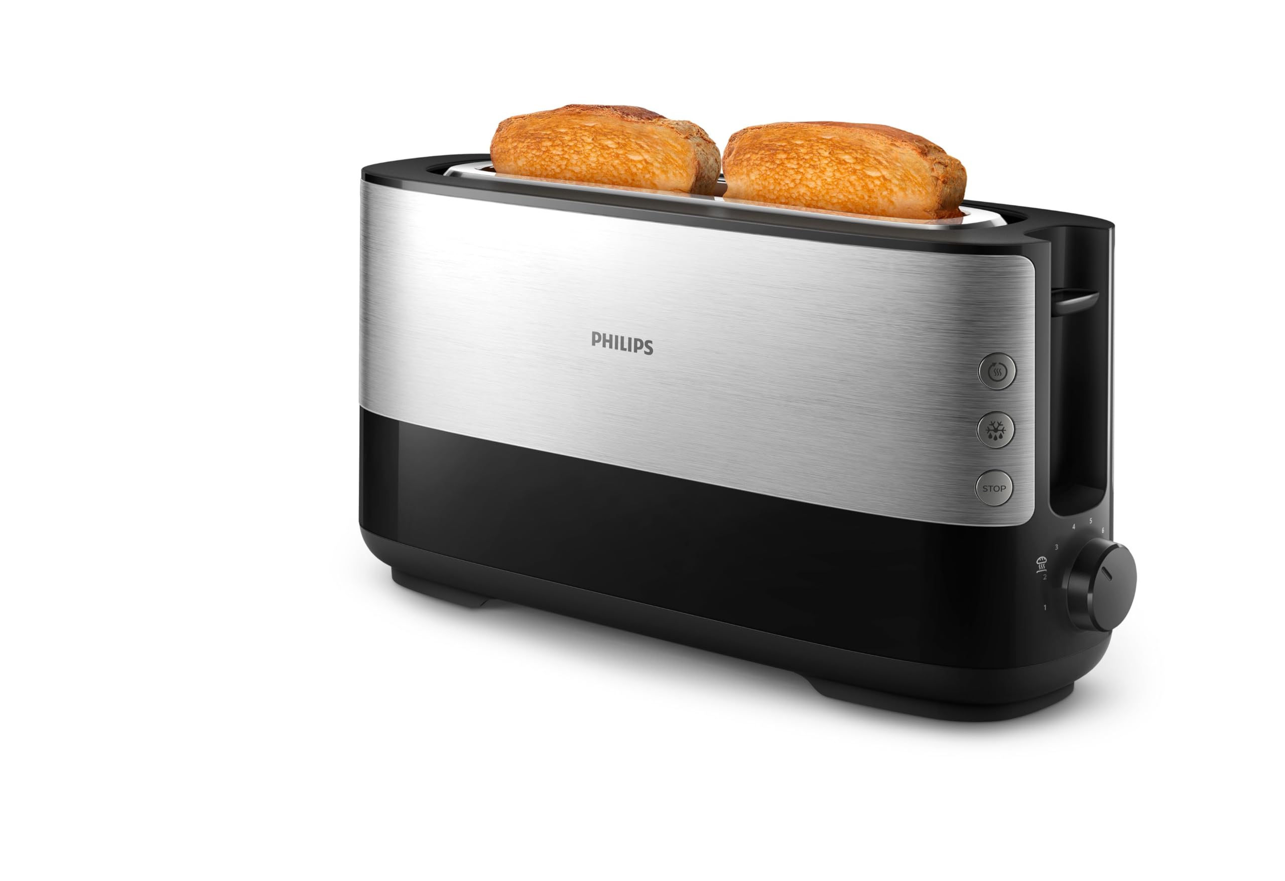 Philips Daily HD2692/90 - Tostador 950w, Ranura Extra larga, 8 Funciones, Color Negro, Inox