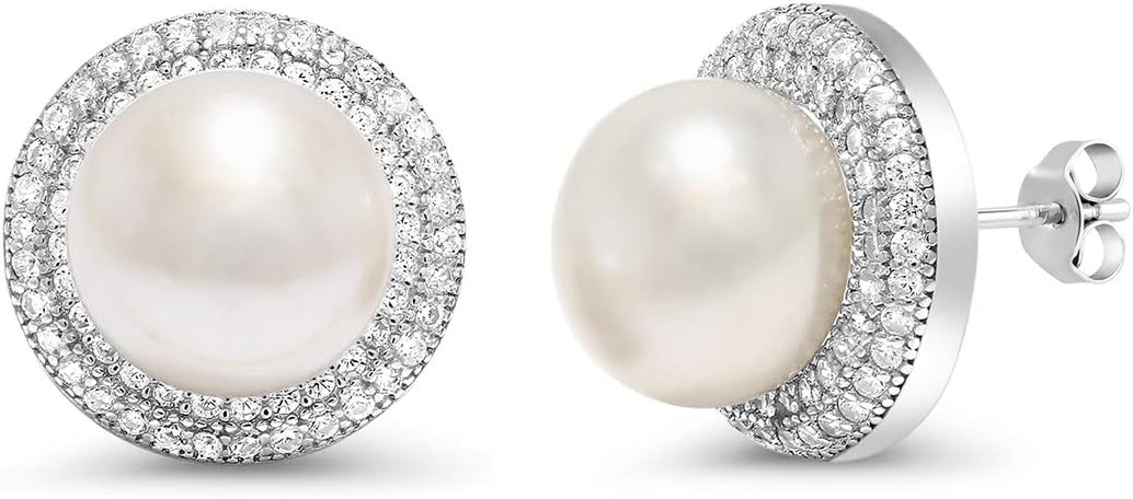 925 Sterling Silver 9MM Cultured Freshwater Pearl Button Stud Earrings For Women | Fine Jewelry Gifts for Her Mom Women Wife