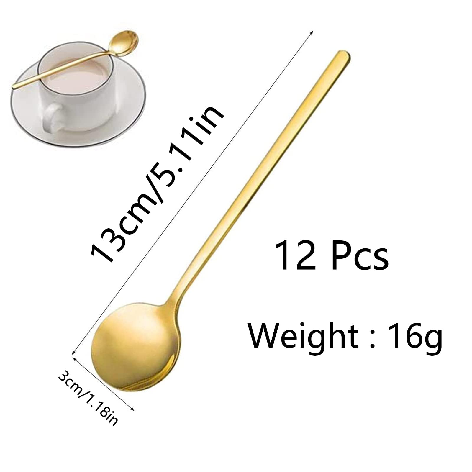 12 Pezzi Cucchiai Acciaio Inox Dorato, 13.6cm Cucchiai per Confettata, Cucchiaini, Cucchiaini Caffe, Cucchiaini da Dolce, Cucchiaio Confettata, Cucchiaino per Casa, Ristorante, Hotel, Matrimonio Festa