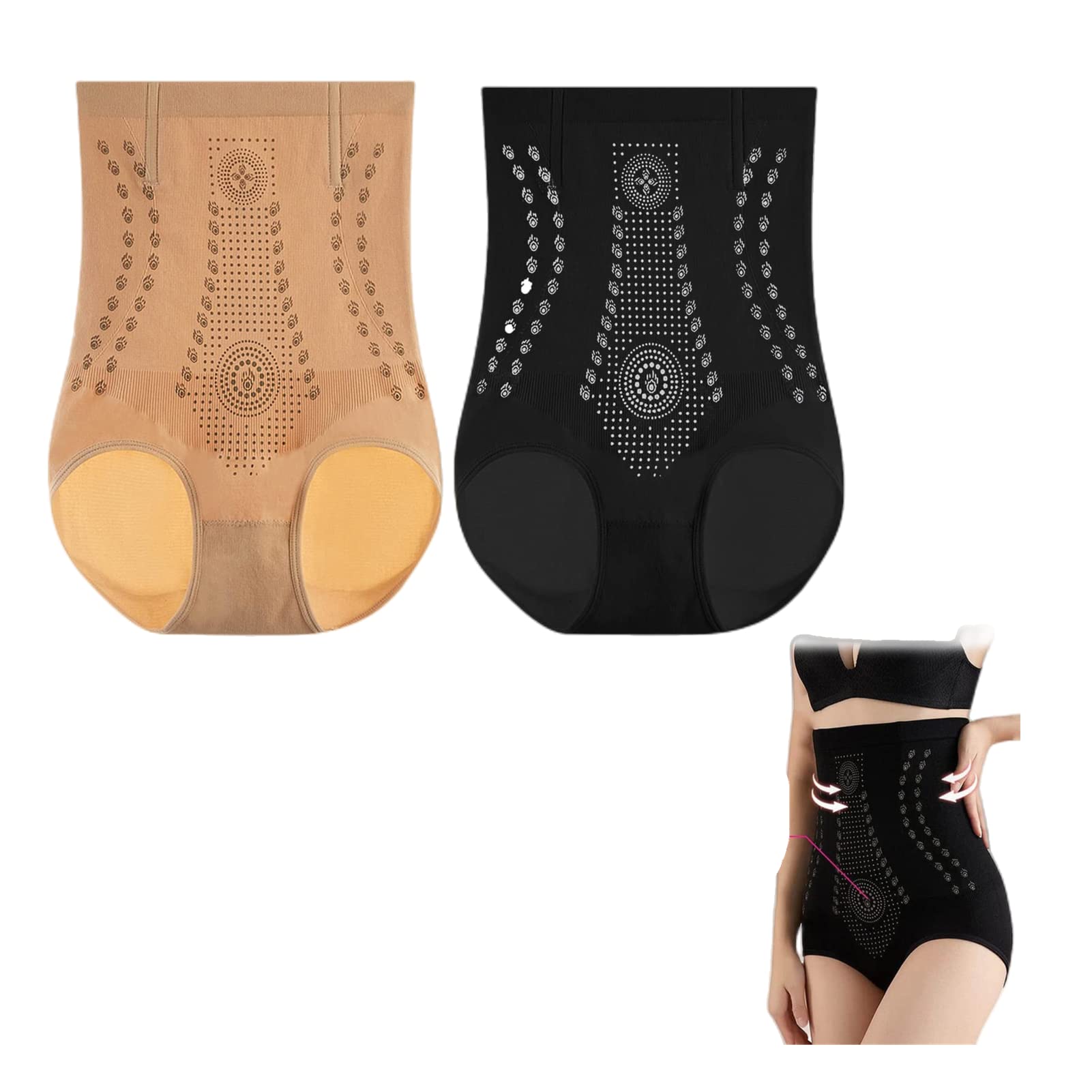 Liamostee Unique Fiber Restoration Shaper, Fiber Shaper for Women,2PCS Shapewear for Women Tummy Control and Body Shaping Briefs, Tummy control body shaper, Black+Skin