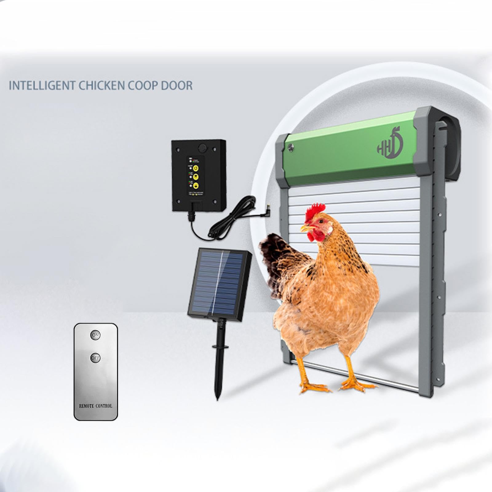 Porta automatica intelligente per pollaio con pannello di controllo e telecomando per massimizzare l'efficienza nella gestione degli allevamenti di polli Porta automatica